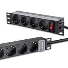 Qoltec Hliníkový PDU napájací pás pre 10'' rack | 1U | 16A | 4xSCHUKO | 1,8m