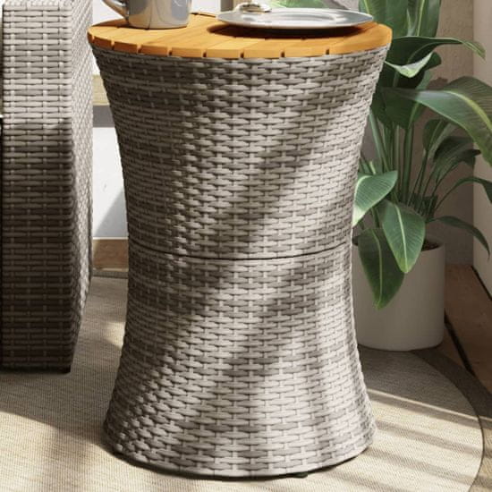 Petromila vidaXL Záhradný bočný stolík v tvare bubna šedý polyratan a masív