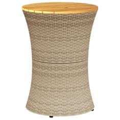 Vidaxl Záhradný stolík v tvare bubna béžový polyratan a masívne drevo