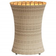 Vidaxl Záhradný stolík v tvare bubna béžový polyratan a masívne drevo