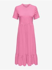 ONLY Ružové dámske basic midi šaty ONLY May XS