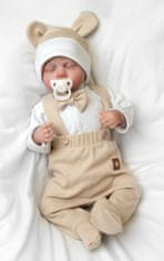 Baby Nellys Bavlnená súprava Gentleman 3D, body, polodupačky s lacnom + čiapočka, béžová/biela, veľ.62