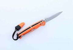 Ganzo Knife G7412-OR-WS vreckový outdoorový nôž 8,9 cm, Stonewash, oranžová, G10, píšťalka