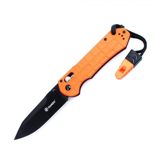 Ganzo Knife G7453P-OR-WS vreckový nôž 9 cm, čierna, oranžová, G10, píšťalka