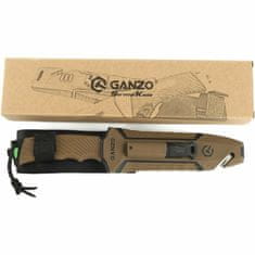 Ganzo Knife G8012V2-DY nôž do prírody 11,3 cm, čierno-hnedá, ABS, guma, plastové puzdro, kresadlo