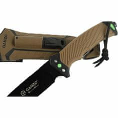 Ganzo Knife G8012V2-DY nôž do prírody 11,3 cm, čierno-hnedá, ABS, guma, plastové puzdro, kresadlo