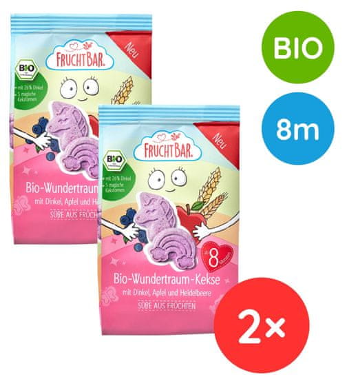 FruchtBar BIO Špaldové máslové sušenky s ovocem Jednorožec 2 x 100 g