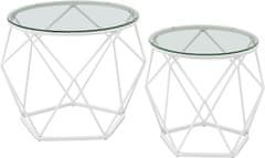 shumee Okrúhle konferenčné stolíky, sada 2 príručných stolíkov, moderný štýl, odnímateľná doska, oceľový rám, do obývačky, priehľadná a zakalená biela LGT040W01