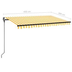 Vidaxl Ručne zaťahovacia markíza s LED 450x300 cm žltá a biela