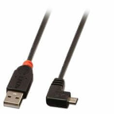 Lindy Kábel USB 2.0 A-MICRO-B M/M 2m, High Speed, uhľový 90° doľava