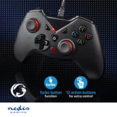 Nedis Gamepad | USB typu A | USB napájanie | PC | Počet tlačidiel: 12 | Dĺžka kábla: 1,60 m | čierna 