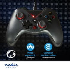 Nedis Gamepad | USB typu A | USB napájanie | PC | Počet tlačidiel: 12 | Dĺžka kábla: 1,60 m | čierna 