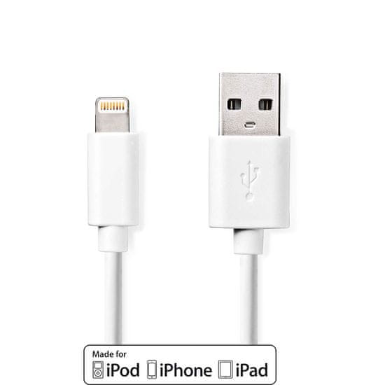 Nedis Bleskový kábel | USB 2.0 | Apple Lightning 8-pin | USB-A samec | 480 Mbps | Poniklované | 3,00 m | Okrúhle | PVC | Biela | Označenie