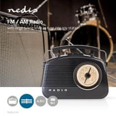 Nedis FM rádio | Dizajn stola | AM / FM | Napájanie z batérie / napájanie zo siete | Analógový | 4,5 W | Rukoväť na prenášanie | čierna 