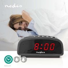 Nedis Digitálny stolný budík | LED displej | Funkcia Snooze | Nie | čierna 