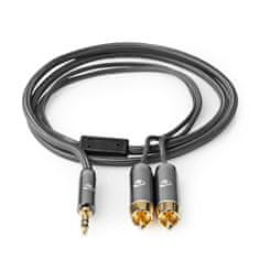 Nedis Stereo audio kábel | 3,5 mm samec | 2x RCA samec | Pozlátené | 2,00 m | Okrúhle | Sivá / Sivá s kovom | Kartón s prekrytým okienkom 