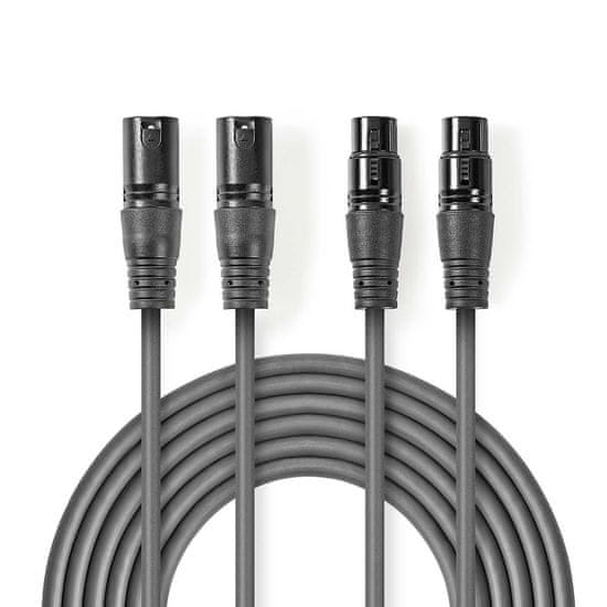 Nedis Vyvážený audio kábel | 2x XLR 3-kolíkový samec | 2x XLR 3-pin samica | Poniklované | 0,50 m | Okrúhle | PVC | Tmavošedá | Kartónový rukáv