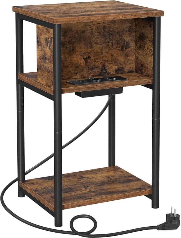 shumee Nočný stolík Nočný stolík s tenkou zásuvkou 2 AC porty 2 USB porty 30 x 34 x 58 cm pre obývaciu izbu Spálňa Vintage Hnedá/Čierna LET375B01