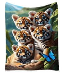 EXCELLENT Hrejivá deka z mikroplyšu 150x200 cm - Päť tigríkov