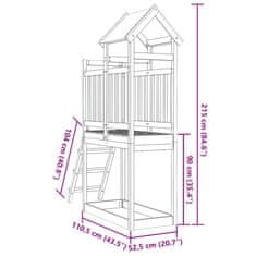 Vidaxl Hracia veža s rebríkom 110,5x52,5x215 cm masívne drevo borovica