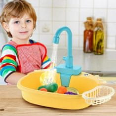 Interaktívny detský kuchynský drez s tečúcou vodou a doplnkami (napájanie 2xAA batérie, žltá farba) | SINKIFUN