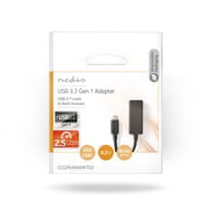 Nedis USB sieťový adaptér | USB 3.2 Gen 1 | 2,5 Gbps | USB-C samec | RJ45 samica | 0,2 m | Okrúhle | Pozlátené | Pocínovaná meď | Čierna | Obálka 