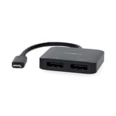 Nedis USB-C adaptér | USB 3.2 Gen 1 | USB-C samec | 2x Displayport samica | 4K @ 60 Hz | 0,20 m | Okrúhle | Poniklované | PVC | Čierna | Box 