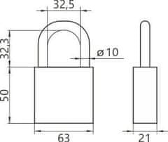 LOB Liatinový visiaci zámok so 62 mm kľúčom