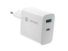 Natec Univerzálna USB nabíjačka RIBERA GaN 1X USB-A + 1X USB-C 65W, Biela