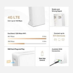 TP-LINK Modem Mercusys MB130-4G AC1200, LTE s WiFi routerom, 1x LAN, 1x WAN, 1x slot SIM, 2,4/5GHz