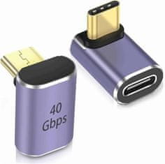 zahnutý 90 ° Adaptér USB-C Female - USB-C Male 40Gbps Aluminium