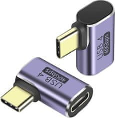 zahnutý 90 ° Adaptér USB-C Female - USB-C Male 40Gbps Aluminium