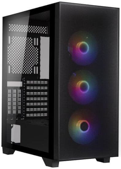 BitFenix skriňa Flow ARGB / ATX / 4x120mm ARGB fan / 2xUSB 3.0 / tvrdené sklo / čierna