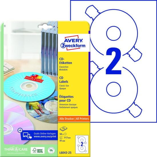 Avery Zweckform Samolepiace etikety na CD/DVD Avery ClassicSize - priemer 117 mm, 50 ks