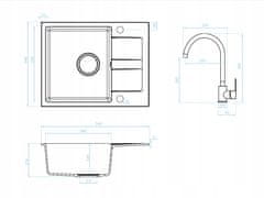 Kuchinox Čierny granitový drez so sifónom a batériou 56x44 cm