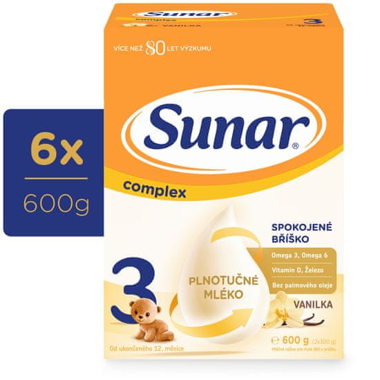 Sunar Complex 3 batoľacie mlieko vanilka, 6 x 600 g