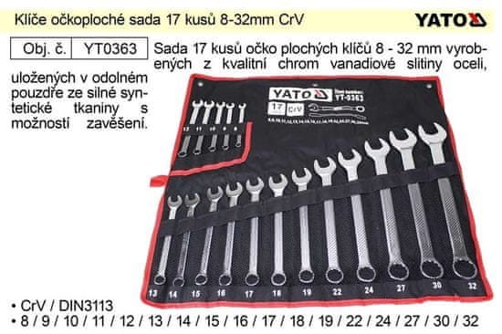 YATO Klíče očkoploché sada 17 kusů 8-32mm CrV Yato