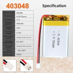 YUNIQUE GREEN-CLEAN Lítiumová batéria 3,7V 500mAh model 403048 | S ochranným obvodom | Nabíjateľná, kompatibilná s Bluetooth slúchadlami a TWS náhlavnými súpravami, vysoká odolnosť