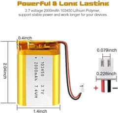 YUNIQUE GREEN-CLEAN Lítiumová batéria 3,7V 2000mAh model 103450 | S ochranným obvodom | Nabíjateľná, kompatibilná s Bluetooth slúchadlami a TWS náhlavnými súpravami, vysoká odolnosť