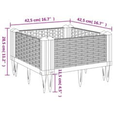 Vidaxl Záhradný kvetináč s kolíkmi bledosivý 42,5x42,5x28,5 cm PP