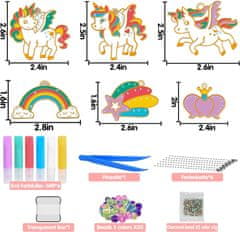 Netscroll Sada na maľovanie kryštálov a výrobu príveskov, kreatívna sada pre deti, 6x akrylové prívesky, 6x farby, diamanty, podporuje motorické zručnosti, darček pre deti, ArtCraft Jednorožce