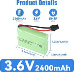 YUNIQUE GREEN-CLEAN Nabíjateľná Ni-MH AA batéria 3,6 V 2400 mAh s nabíjacím USB káblom a konektorom SM 2P - ideálna pre diaľkovo ovládané hračky, osvetlenie, elektrické náradie