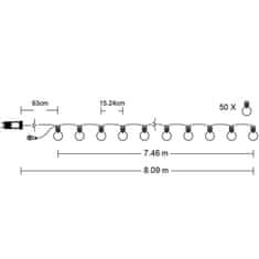 LUMILED Záhradné svietidlo LED svetelná reťaz 8m GIRLANDA NESSA s 50 LED dekoratívnymi guličkami 3000K Teplá biela