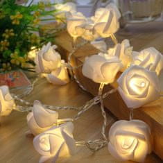 Popron.cz Girlanda s 10 květy růží s LED světly 1,5m - bílá