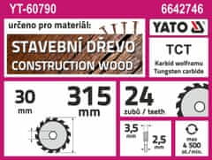 YATO Kotúč na stavebné drevo 315x30mm 24z