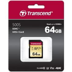 Transcend Pamäťová karta 500S SDXC 64GB UHS-I U3 (Class 10) (95R/ 60W)