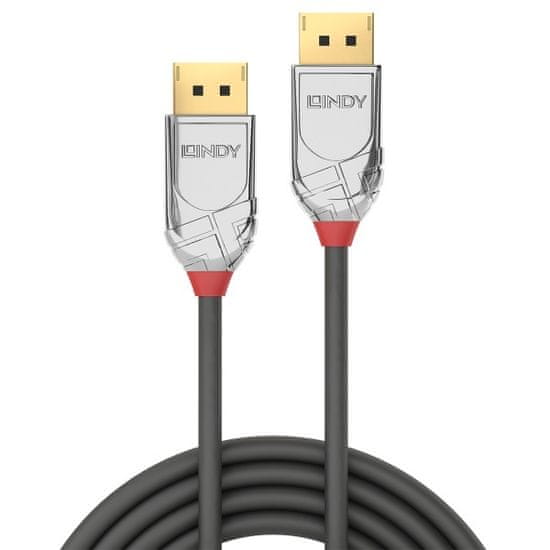 Lindy Kábel DisplayPort M/M 5m, 4K@60Hz, DP v1.2, 21.6Gbit/s, sivý, pozl.konektor, Cromo Line