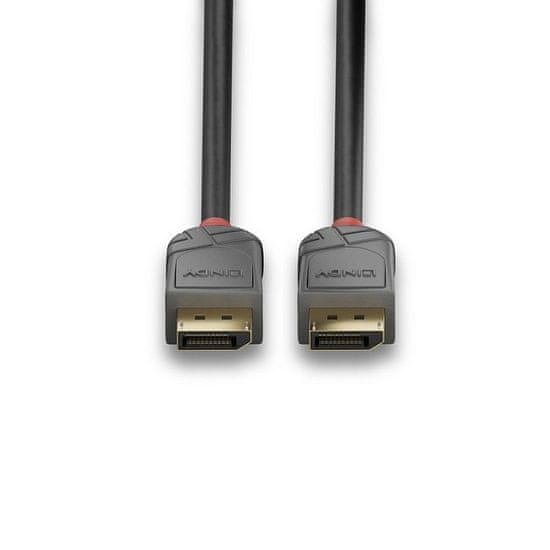 Lindy Kábel DisplayPort M/M 7.5m, 4K@60Hz, DP v1.2, 21.6Gbit/s, čierny, pozl.konektor, Anthra Line