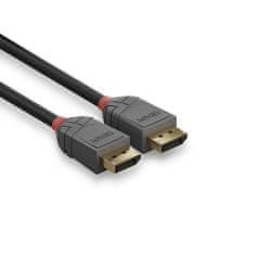 Lindy Kábel DisplayPort M/M 15m, 2K@60Hz, DP v1.1, 10.8Gbit/s, čierny, pozl. konekt, Anthra Line