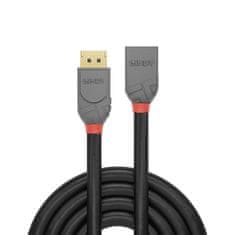 Lindy Kábel DisplayPort M/F 1m, 8K@60Hz, DP v1.4, 32.4Gbit/s, pozl. konektor, Anthra Line